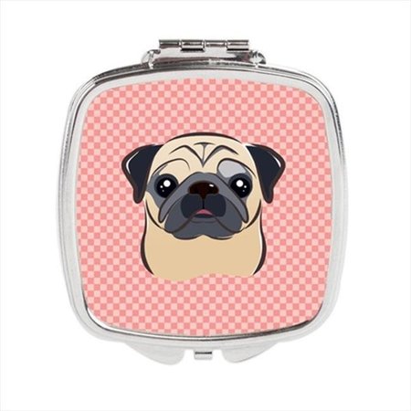 CAROLINES TREASURES Carolines Treasures BB1262SCM Checkerboard Pink Fawn Pug Compact Mirror; 2.75 x 3 x .3 In. BB1262SCM